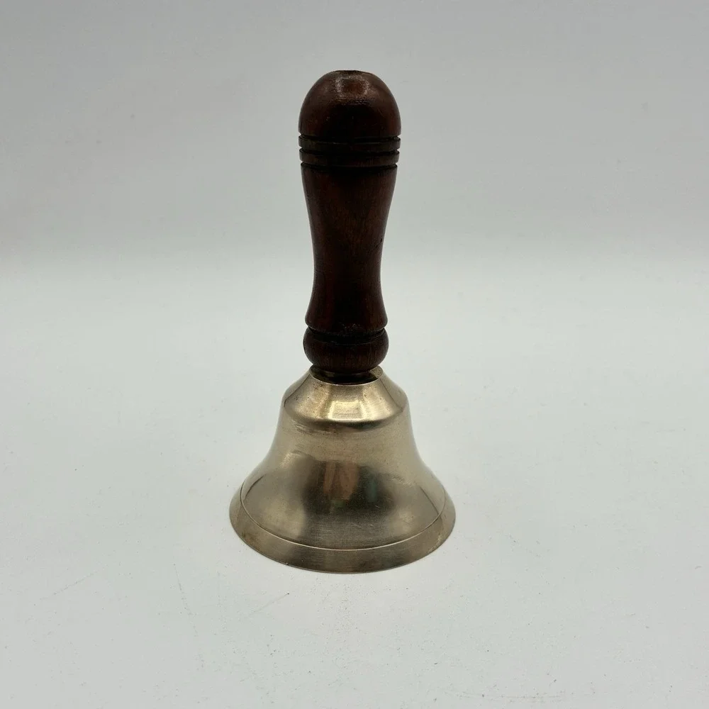 Vintage Brass Bell Wood Handle School Bell